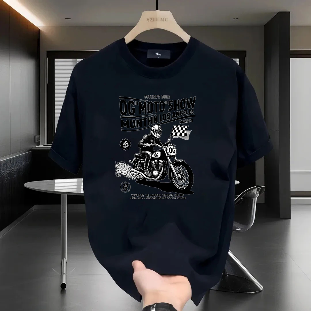 

Motorcycle rider printed short sleeves loose and comfortable cotton T-shirt crew neck top for both men and women