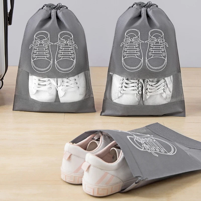 5pcs Dust Proof Shoe Cover Thickened Non-Woven Dustproof Drawstring Storage Bag Clothing Travel Pouch Handbag Storage Bags