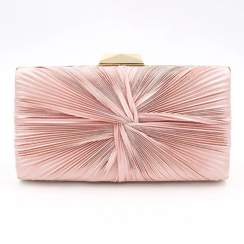 

Sweet Pleated Pink Bag for Women New Soft Surface Evening Bags 2025 New Criss-cross Prom Party Clutch with Chain Bridal Purse