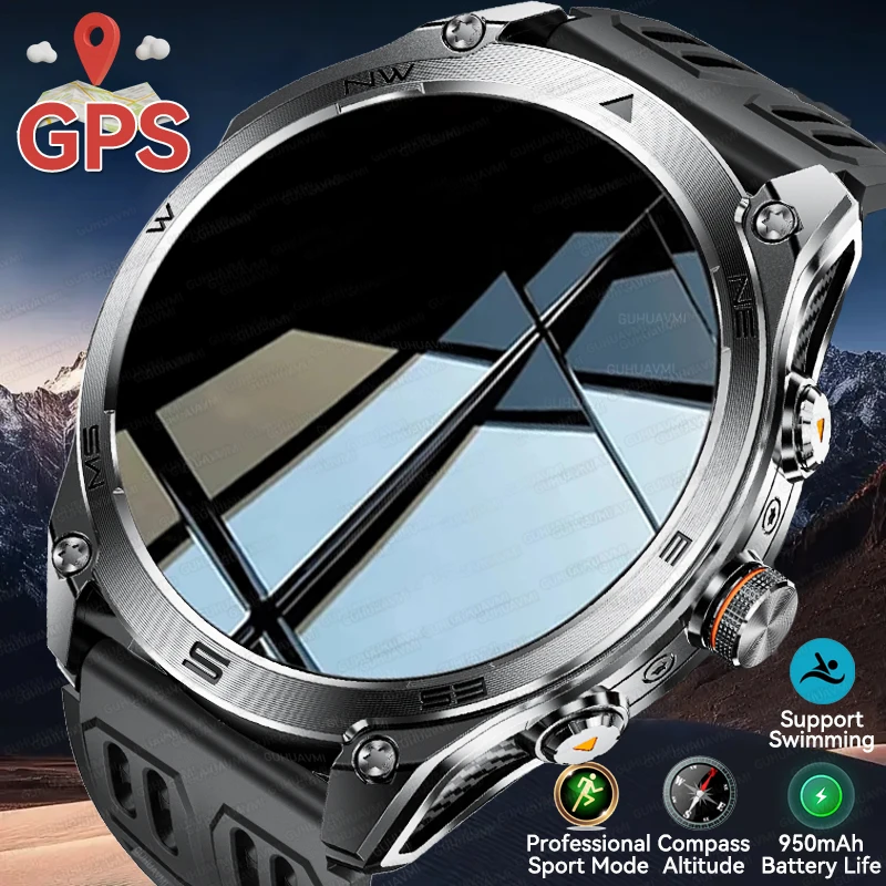

Спортивные умные часы на открытом воздухе для мужчин, 10 АТМ, водонепроницаемые, с защитой от падения, двухдиапазонное GPS-позиционирование, пульсометр, Bluetooth 1000 мАч, умные часы с аккумулятором