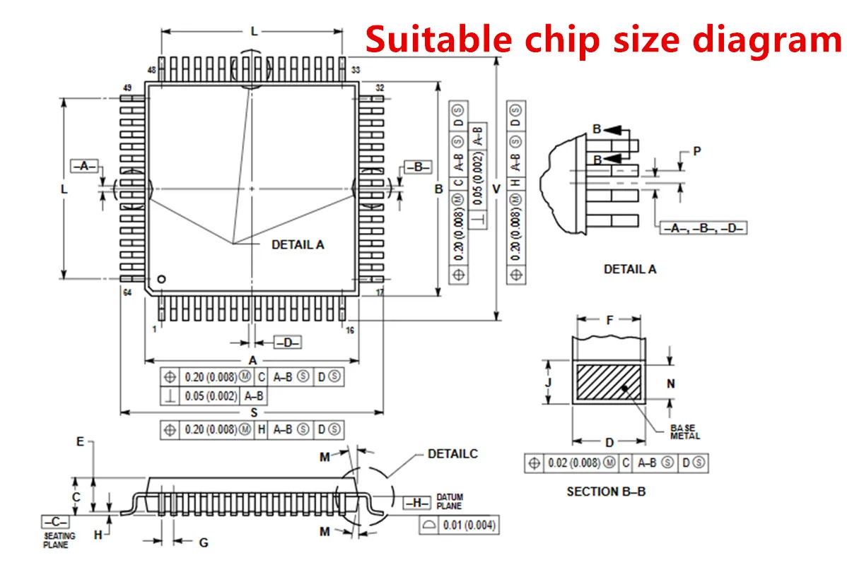 HC05 HC08 QFP64 Adapter IC Socket High Quality OTQ-64-0.8-01 Use For ETL Programmer   Auto ECU Prog