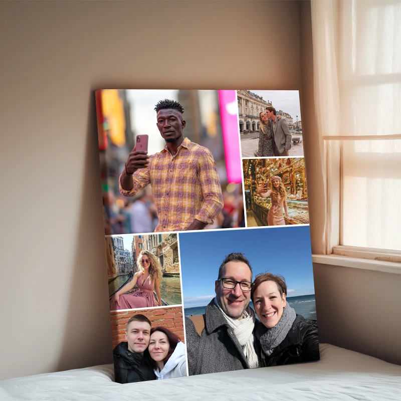 1 buah poster kustom multi-foto kolase, kenangan untuk keluarga, kolase dekorasi rumah, foto keluarga, lukisan kanvas tanpa bingkai