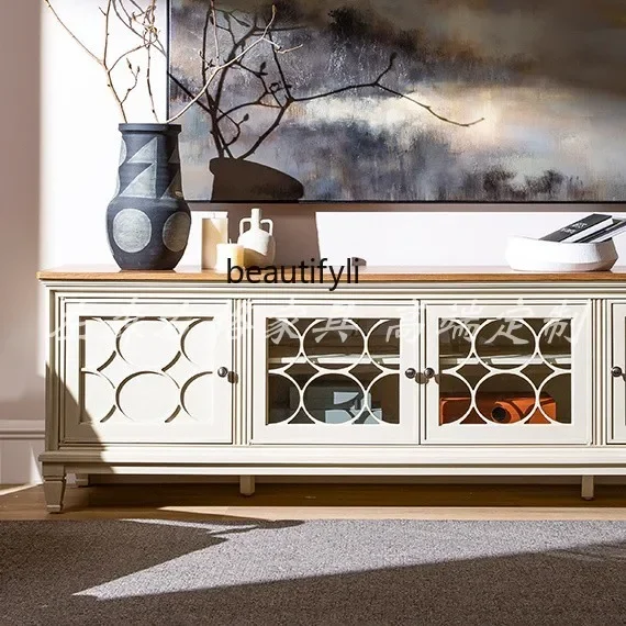 

a26 American style, antique all-solid wood modern TV cabinet, living room four-door white side cabinet, customized