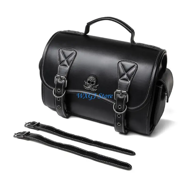 

37JE Punk Saddlebag Universal PU Side Bag Travel Luggage Bag with 2 Straps Over Saddles Bag Motorcycle Tool Bag