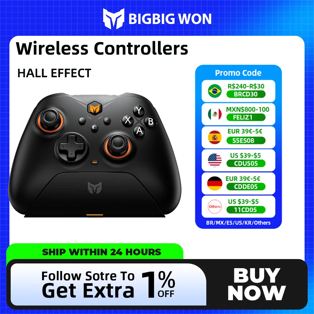 BIGBIG Won Gale Wireless Gaming Controllers for Switch Gamepad with Hall Effect Trigger Function Somatosensory Intelligent Start