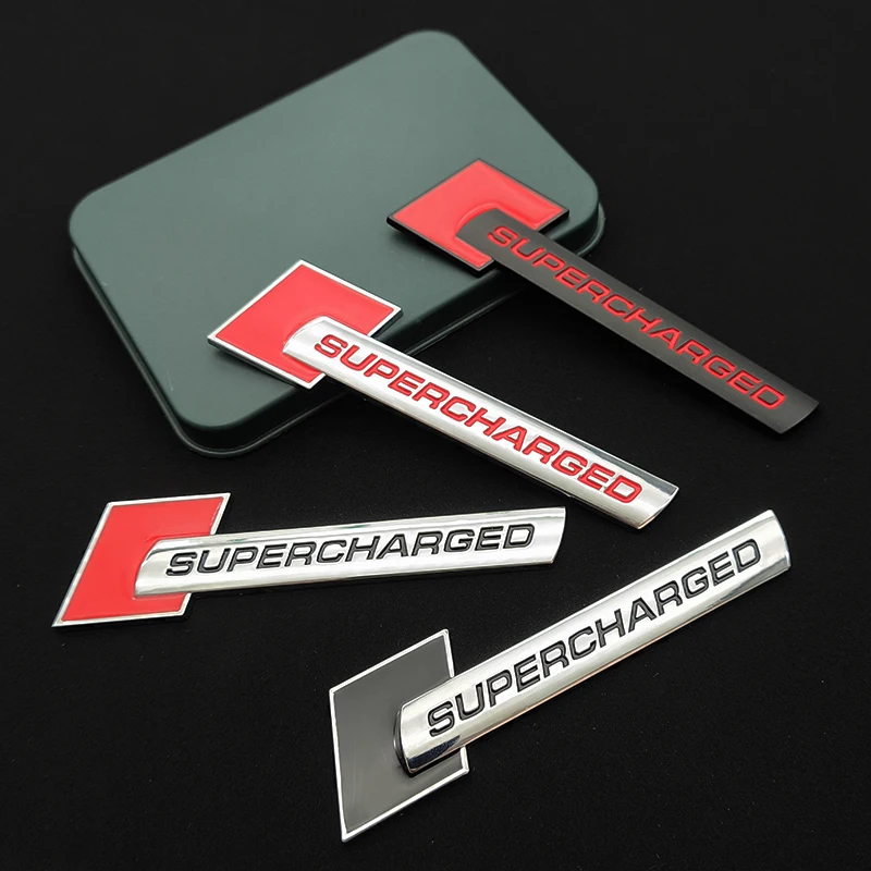 ثلاثية الأبعاد المعادن Supercharged شعار ملصقات السيارات الخلفي الجذع الحاجز شعار شارة مائي لأودي A3 A4 A5 A6 A7 A8 Q3 Q5 Q7 Q8 اكسسوارات