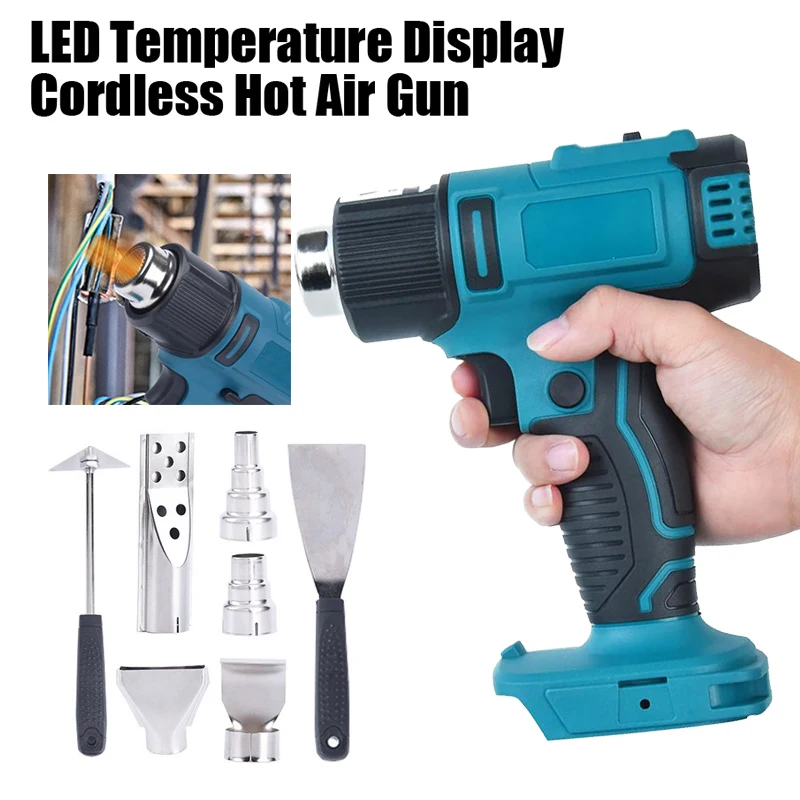 Isfriday 18V 0-550 ℃   Pistola de calor 2500W Ajuste de 2 velocidades Velocidade do vento de 6 velocidades Exibição de temperatura LED opcional Pistola de ar quente sem fio