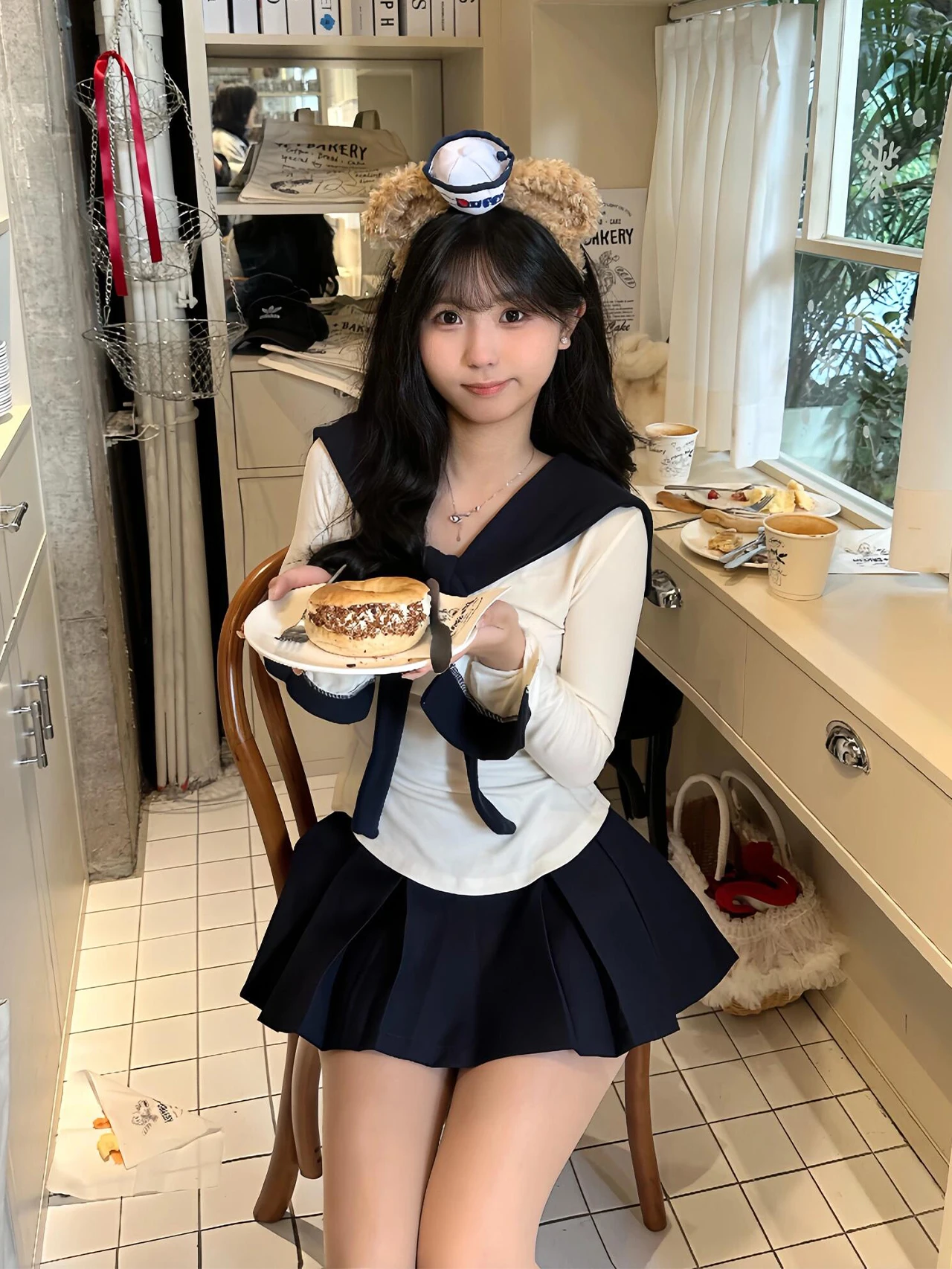 

Sweet Spicy School orm Set Women's Autumn Navy Collar Slim Fit Top Pleated Skirt Two Piece Set Faionable Student O...