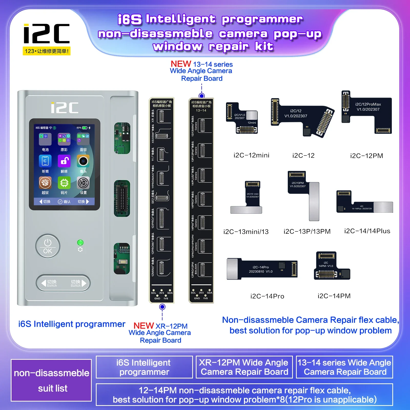 I2C I6S Programmer for iPhone 11-14 Pro Max Receiver Photosensitive Original Color Vibration Battery Dot Matrix Repair Tools