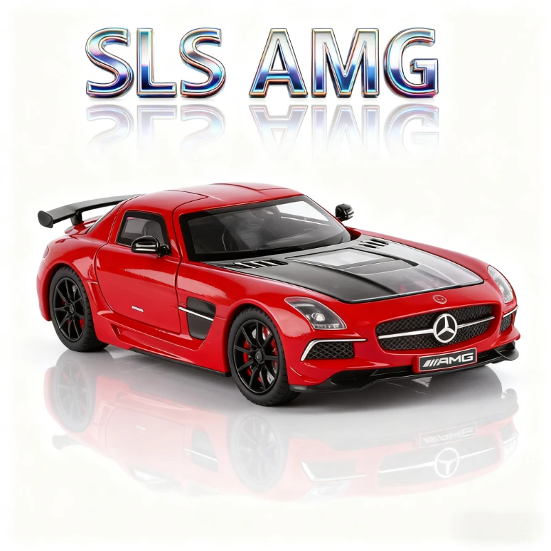 1:24 SLS AMG سيارة رياضية سبيكة نموذج لعبة معدنية سيارة دييكاست محاكاة الصوت والضوء جمع لعب للأولاد الهدايا