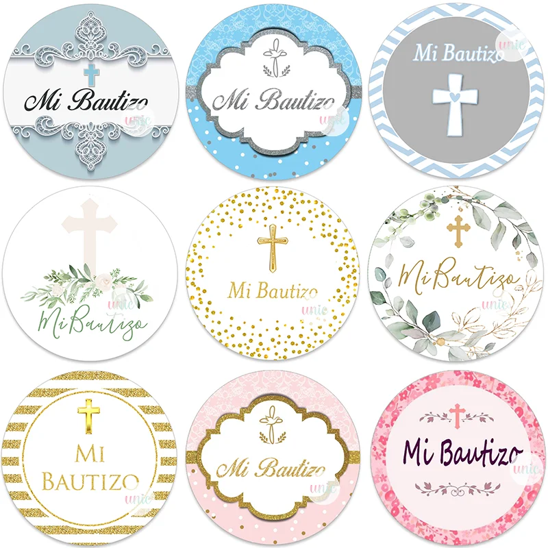 Mi Bautizo Decor Stickers Labels Boy Girl Baptism Party Baby Shower Self-adhesive Sticker Packing Decor 3.5cm/4.5cm