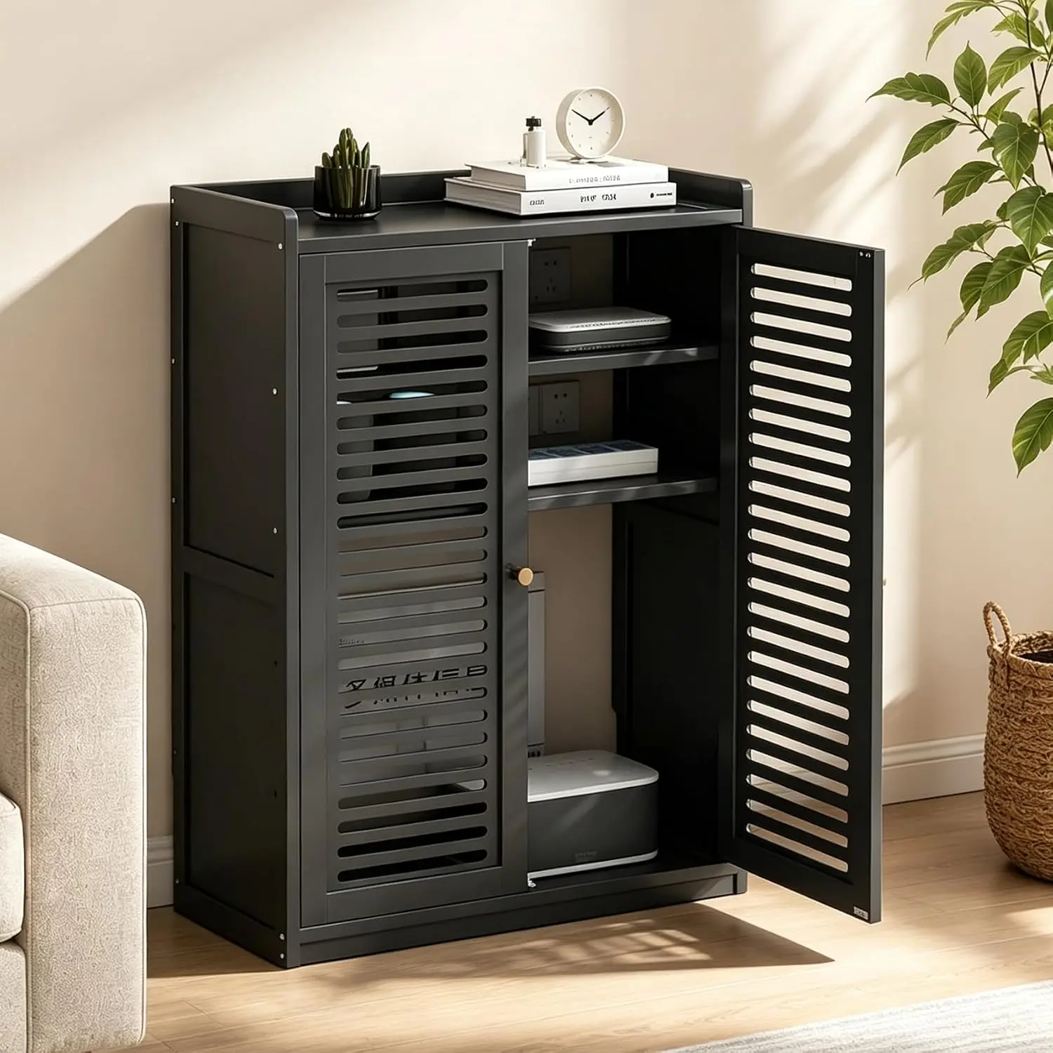 WiFi Router Storage Cabinet, WiFi Box Hider, for Living Room, Office, Bedroom (Black,23.2 * 9.8 * 32.3in), Customized