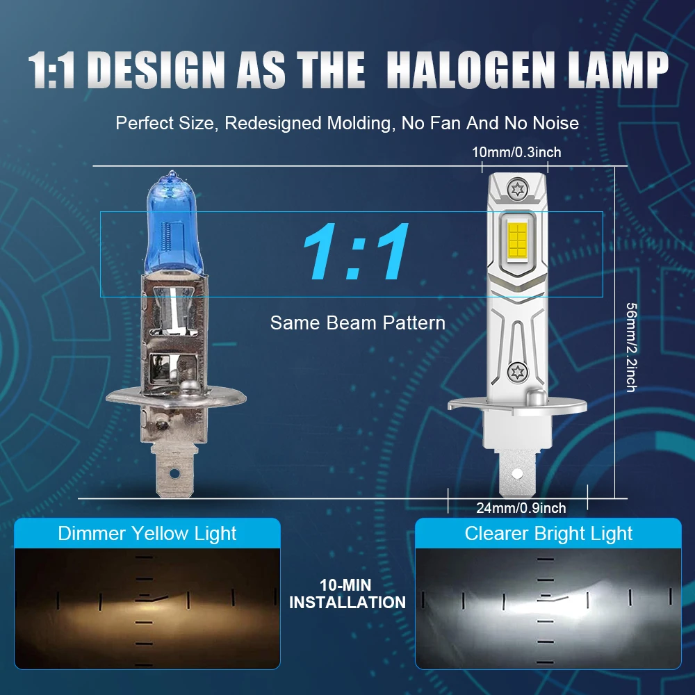 NLpearl 2x 20000LM H1 LED Headlight Canbus Error Free High Power 90W 6000K White Super Bright Lamps For BMW E30 E34 E70 1994