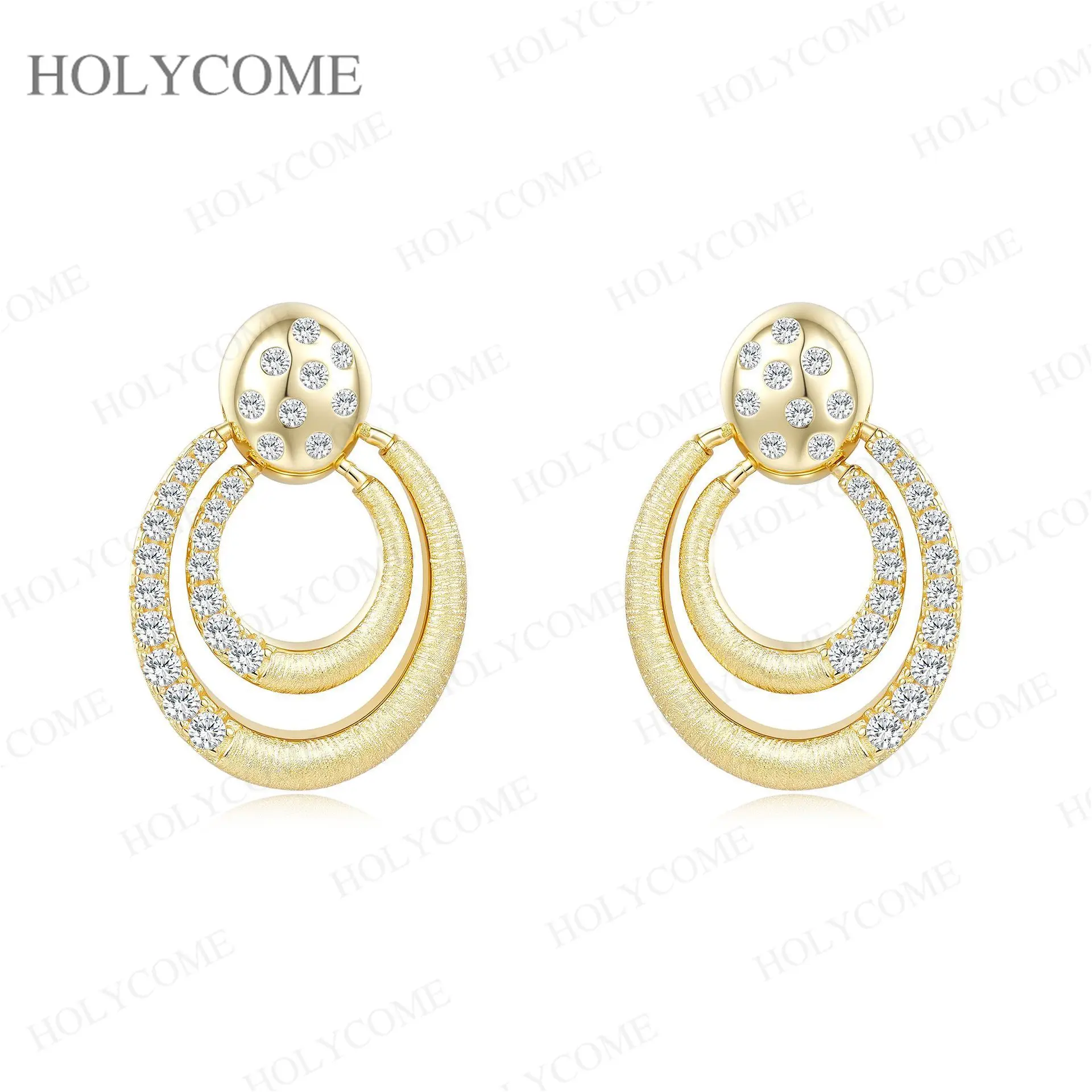 925 Sterling Silber Moissanit-Ohrringe für Damen mit Doppelreifen, gebürstetem Metall, eleganter Party-Schmuck – Detail 5