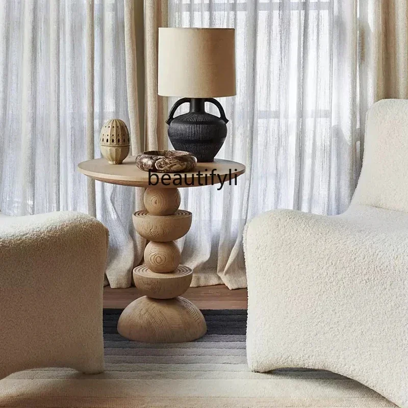 

French solid wood modern simple ash wood round corner few design creative balcony small tea table0420