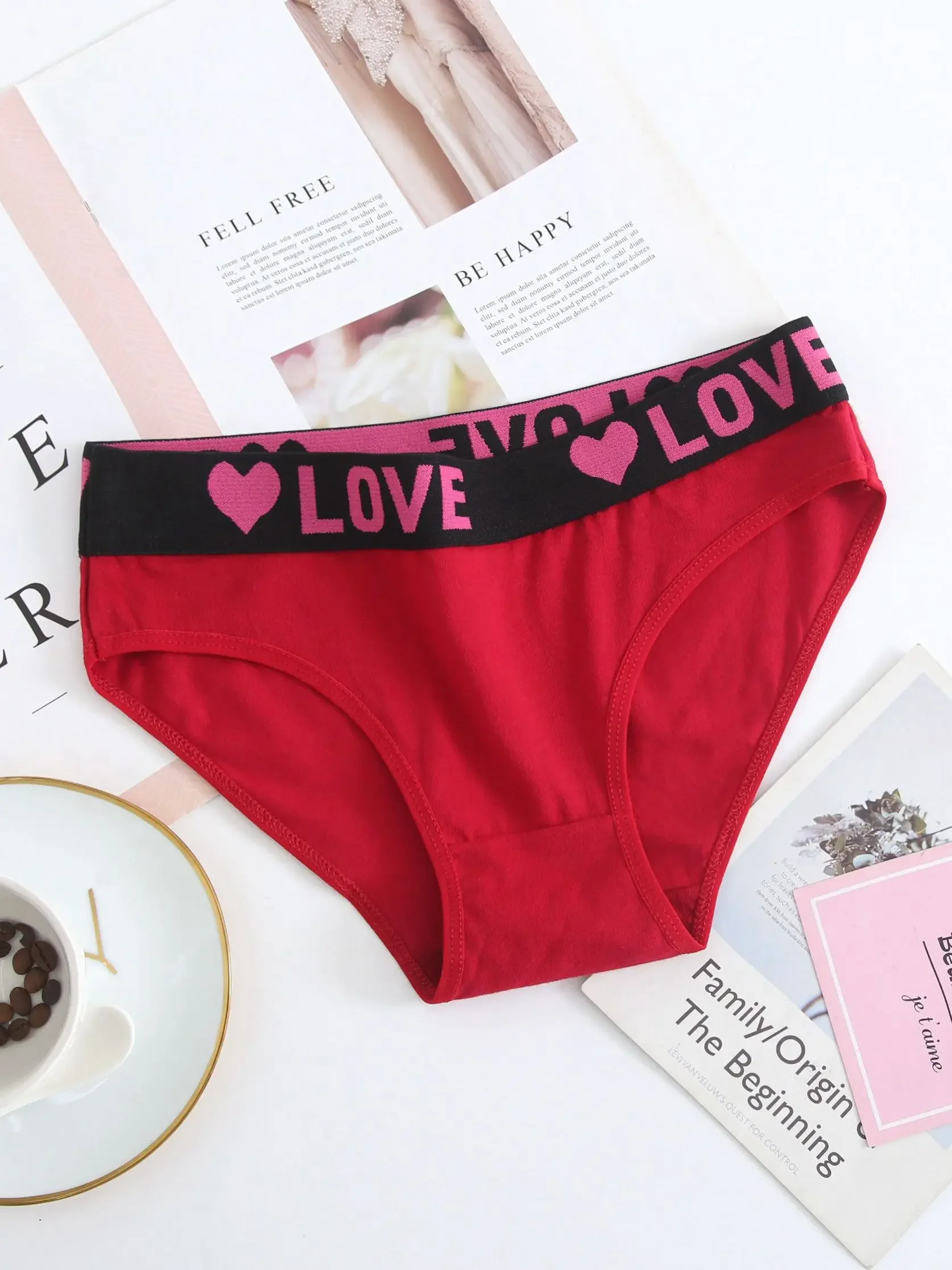 6 шт. женские бесшовные хлопковые стринги с буквенным принтом и низкой талией бикини