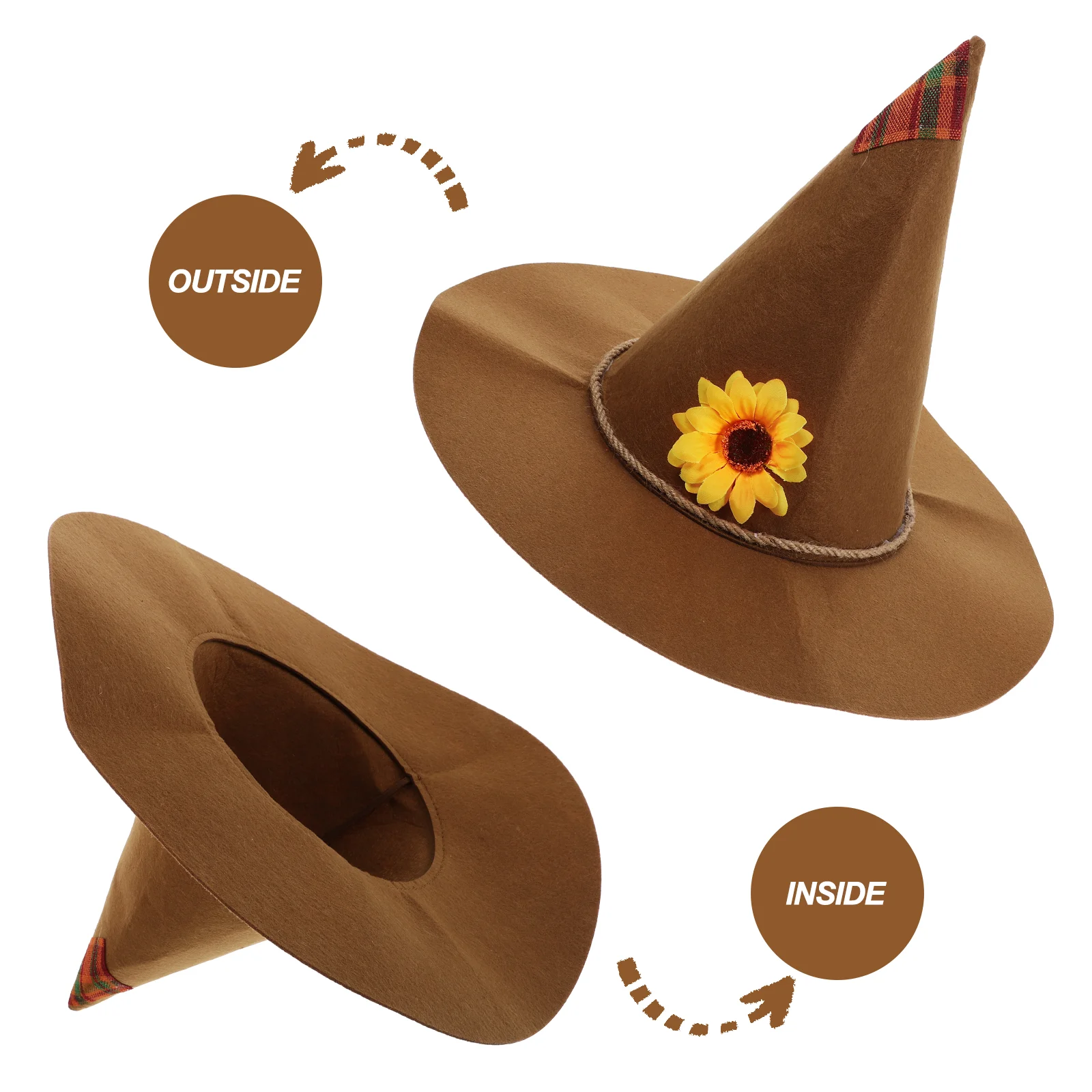 Chapeau de sorcière en feutre, tournesol, épouvantail, couvre-chef, nouveauté, accessoire de Costume pour adultes, chapellerie décorative d'halloween, magicien pour femmes et hommes