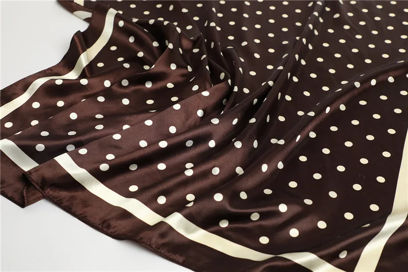 Polka Dot Kopftuch Seide Satin Hals Schal Für Frauen Drucken Hijab Schals Weibliche 90*90 cm Quadratische Tücher und Wraps Schals Für Dame – Detail 31