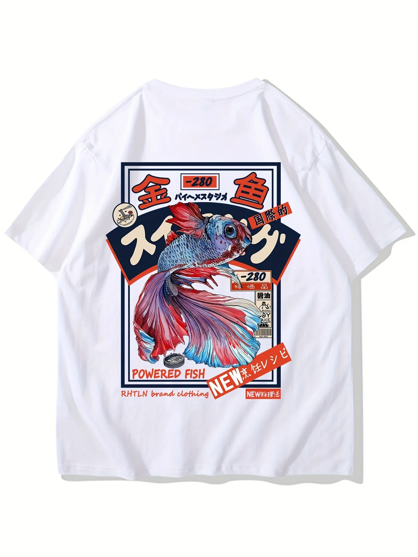 Japanese Hip-hop Colorful Fish Print Men's Niche Crew Neck Tees Casual Comfy T-shirts for Men Clothing Tops