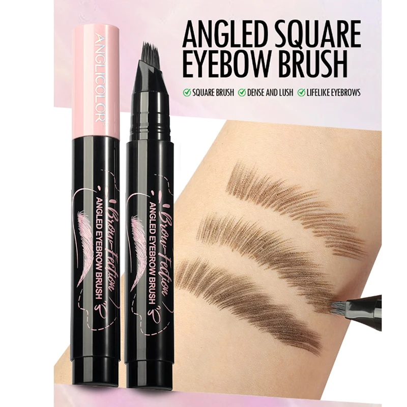 3-Farben-Augenbrauenstift, wasserdicht, geteilte Spitze, Augenbrauen-Tattoo-Stift, wasserdicht, flüssig, schwarz, braun, Augenbrauen-Make-up-Stift