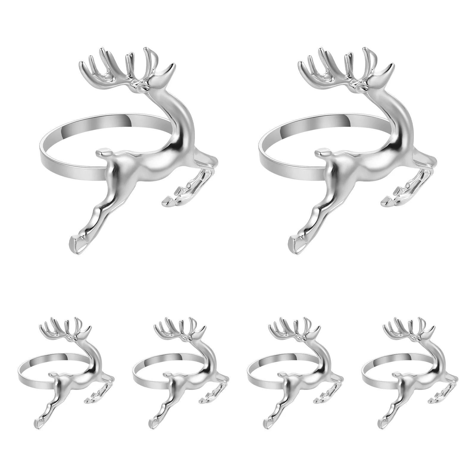 

6 Pcs Napkin Holder Christmas Rings Tabletop Xmas Buckle Reindeer Silver Holders for Cloth Napkins Banquet