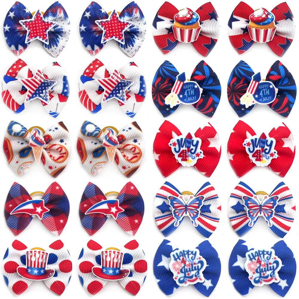 

30/50pcs American Independence Day Dog Bows Dog Hair Accessories Small Dog Cat Hair Bows 4th of July Accessories Grooming Bows