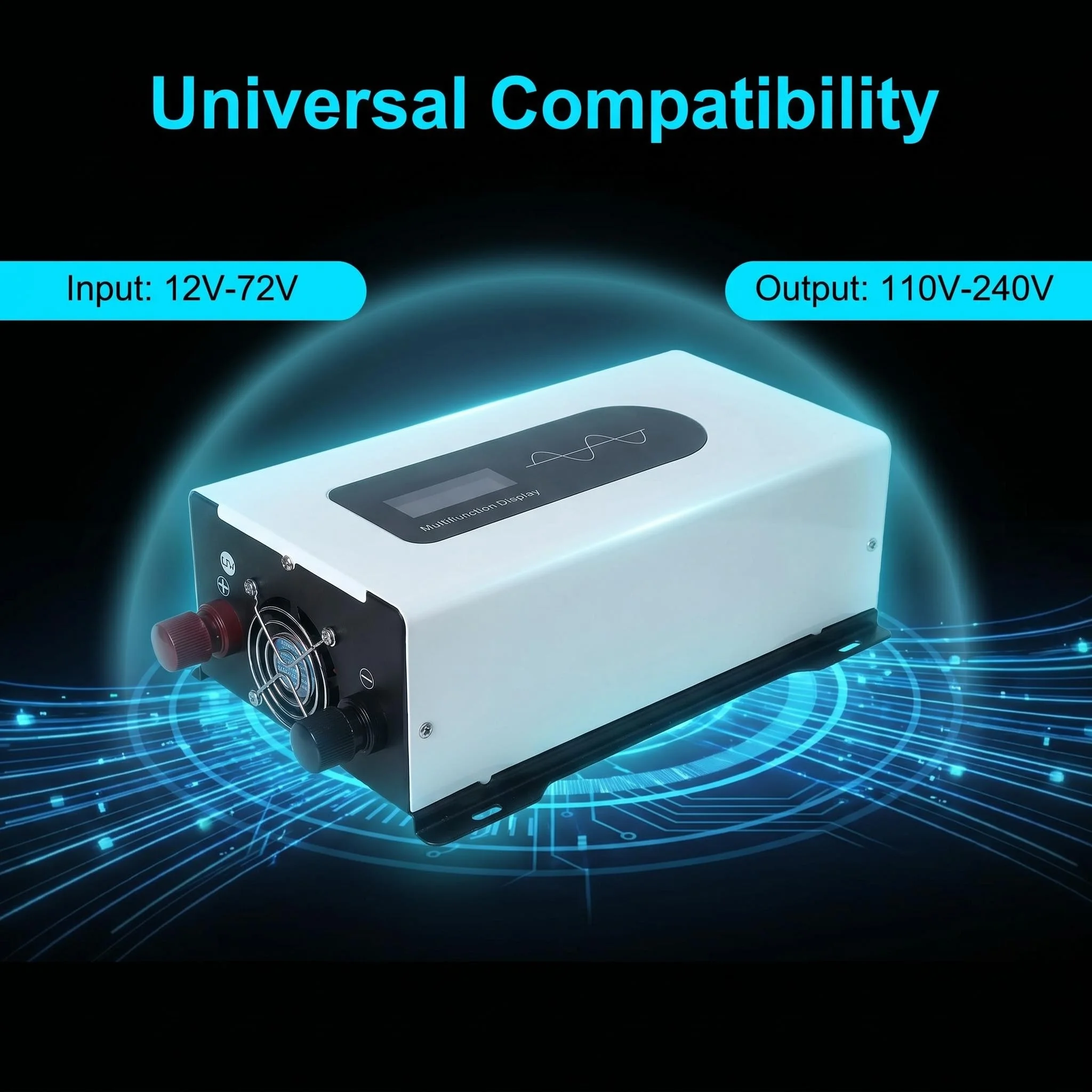 1000W Continuous Pure Sine Wave Inverter, 2000W Peak Power, DC 12V/24V/48V/60V/72V to AC 110V/120V Power Converter for Car, Sola
