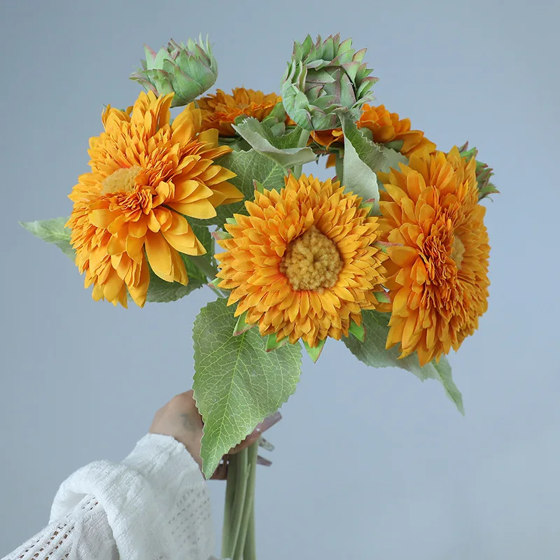 

Искусственный Подсолнух Свадебный Букет Оранжевая Хризантема Поддельный Цветочный Букет DIY Свадебная Вечеринка Украшения Подарок