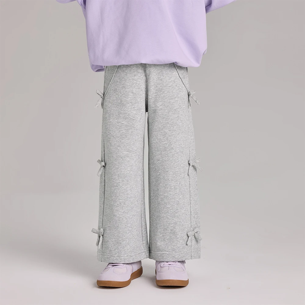 Dave Bella Girl's Spring Wide Leg Pants Fashion Casual Elastic Waist Knitted Trousers Kids Bow Formal Party Pants DK1260343