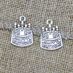 20 Pieces/Lot Antique Silver Color Happy Birthday Cake Charms Metal Alloy Diy Jewelry Making Charms Wholesale 15*22mm