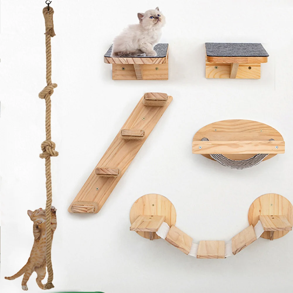 

Cat Climbing Shelf Wall Mounte Scratching Rope for Cats Tree Tower Platform Jumping Pet Furniture To Make Cats Exercising Indoor