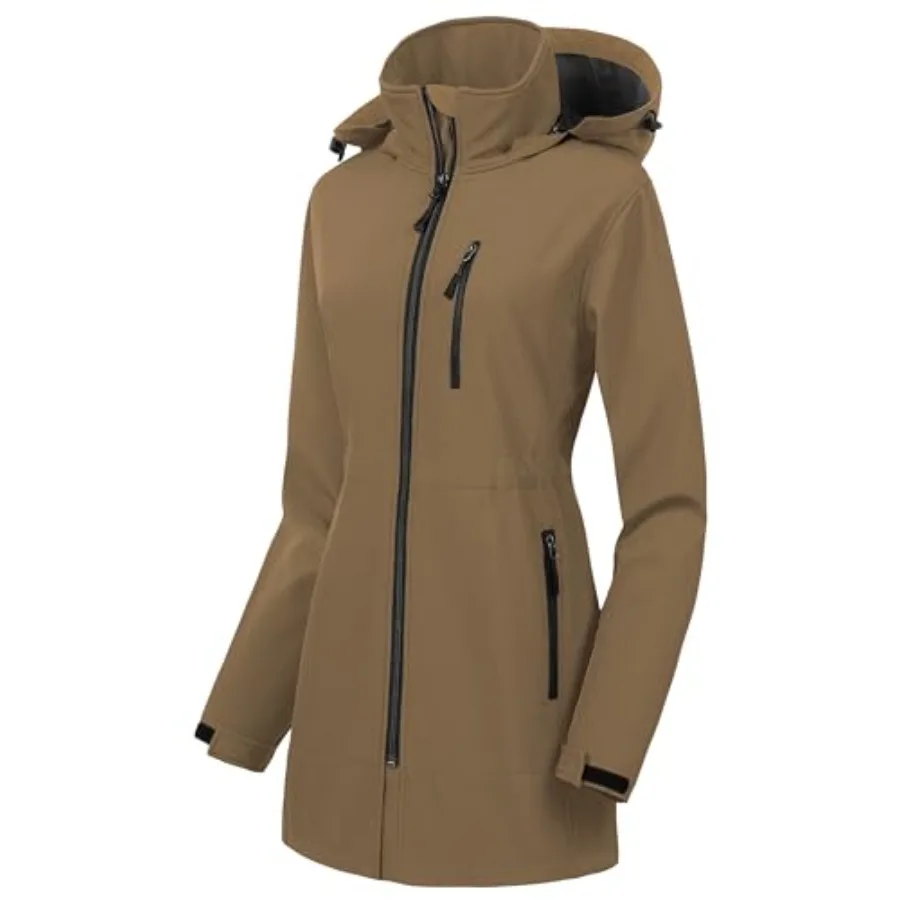 

CREATMO US Women's Lightweight Waterproof Long Softshell Tactical Jacket Fleece Lined Windbreaker