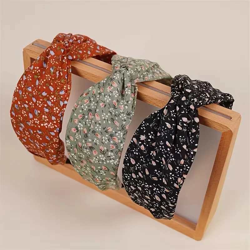 1pc vintage floral fabric hair band for women - an elegant wide knot hair accessory band, perfect for a party - view 2