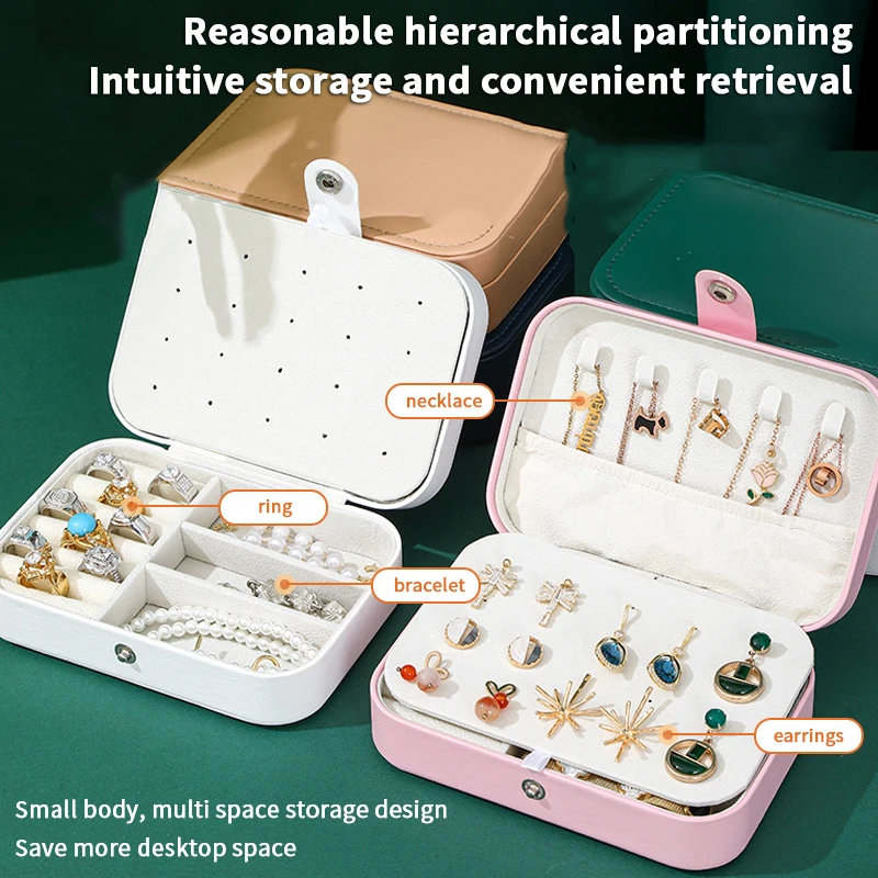 กล่องใส่เครื่องประดับหนัง PU ขนาดพกพา สำหรับผู้หญิงและเด็กผู้หญิง กล่องเก็บของขนาดเล็กแบบพกพา