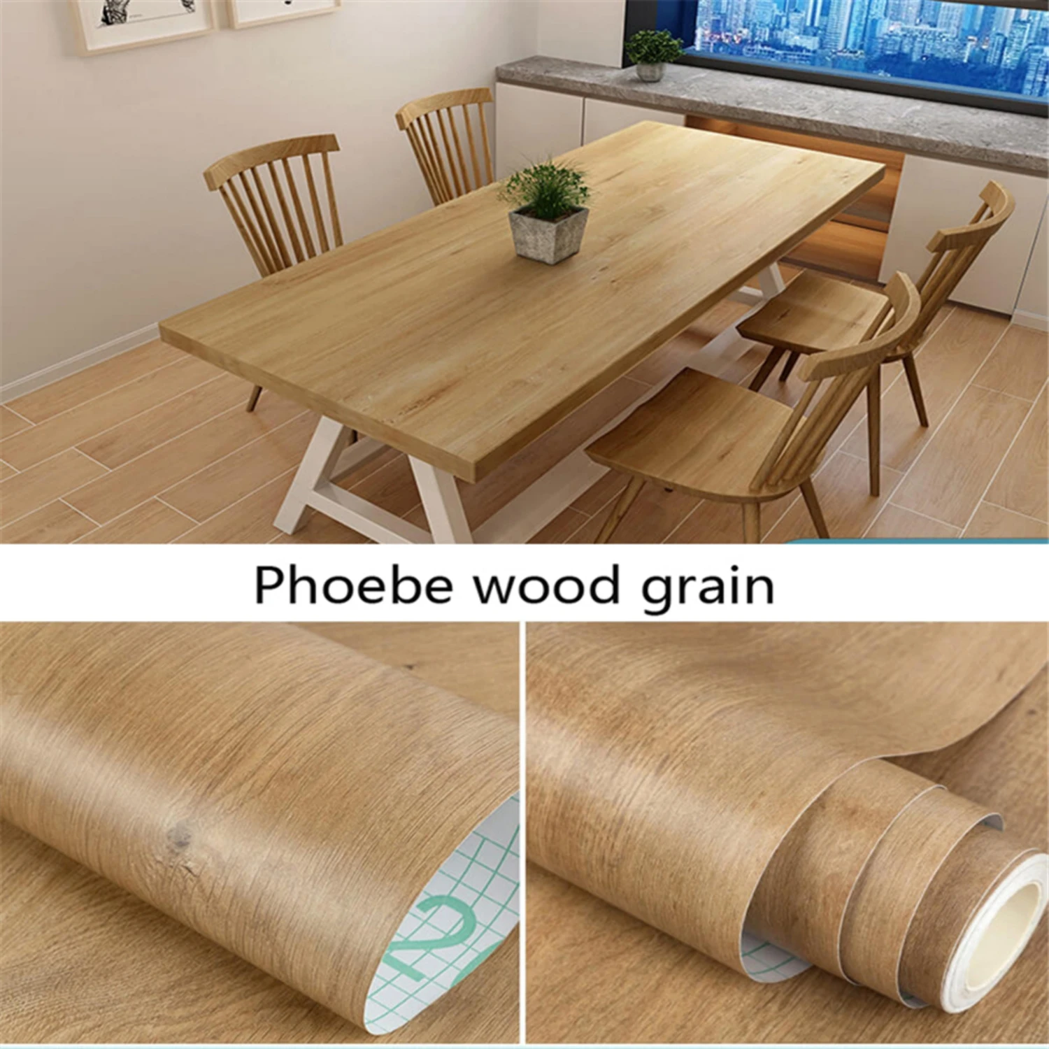 Light Wood Grain Self‑Adhesive Peel and Stick Paper Waterproof Removable Vinyl Film for Table Cabinet Home Furniture Decoration