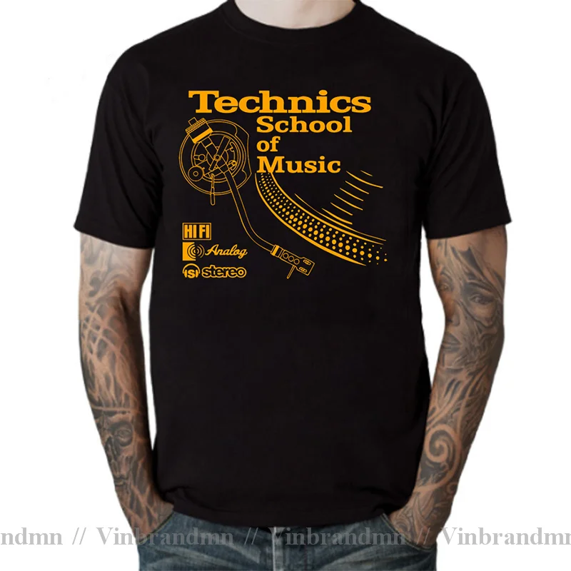 Technics School Of Music T-Shirt Old School Techno Tshirt Christmas Day Camiseta Cotton Deejay Tops T-shirt Classic DJ Tee Shirt