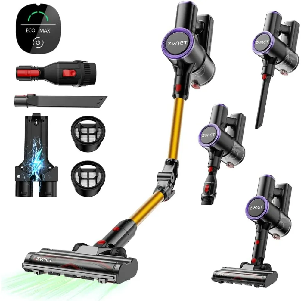 Aspiradora sin Cable Escoba S9 Inalámbrica 45KPA 550W 45Min Tubo Base Plegable Carga Mural Luz Verde para Pelo Mascotas