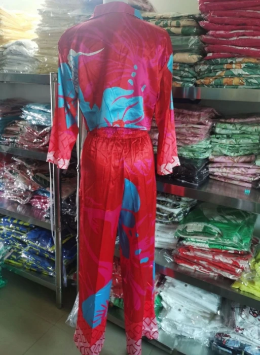 Two-Piece Set for Women 2024 Spring Summer Printed Collar Long Sleeved Shirt High Waisted Wide Leg Pants Set Clothing Outfitss