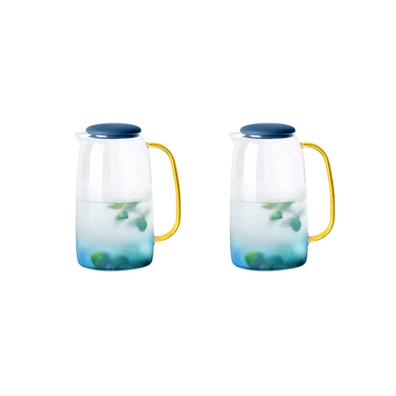 2X Glass Pitcher With Lid,Lemonade Pitcher,Tea Pitcher,Borosilicate Glass Carafe,For Hot And Cold Water,Drinks,Wine,Tea