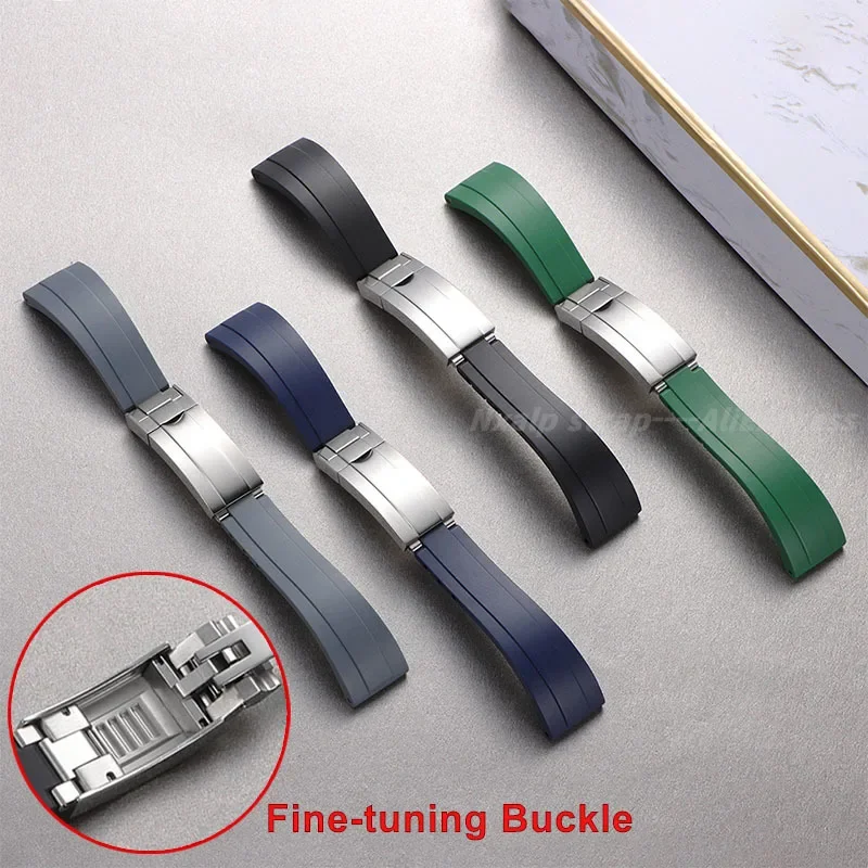 

20mm Rubber Watch Strap for Rolex Water Ghost Daytona Submariner Silicone Watch Band Folding Buckle Men's Sport Diving Bracelet