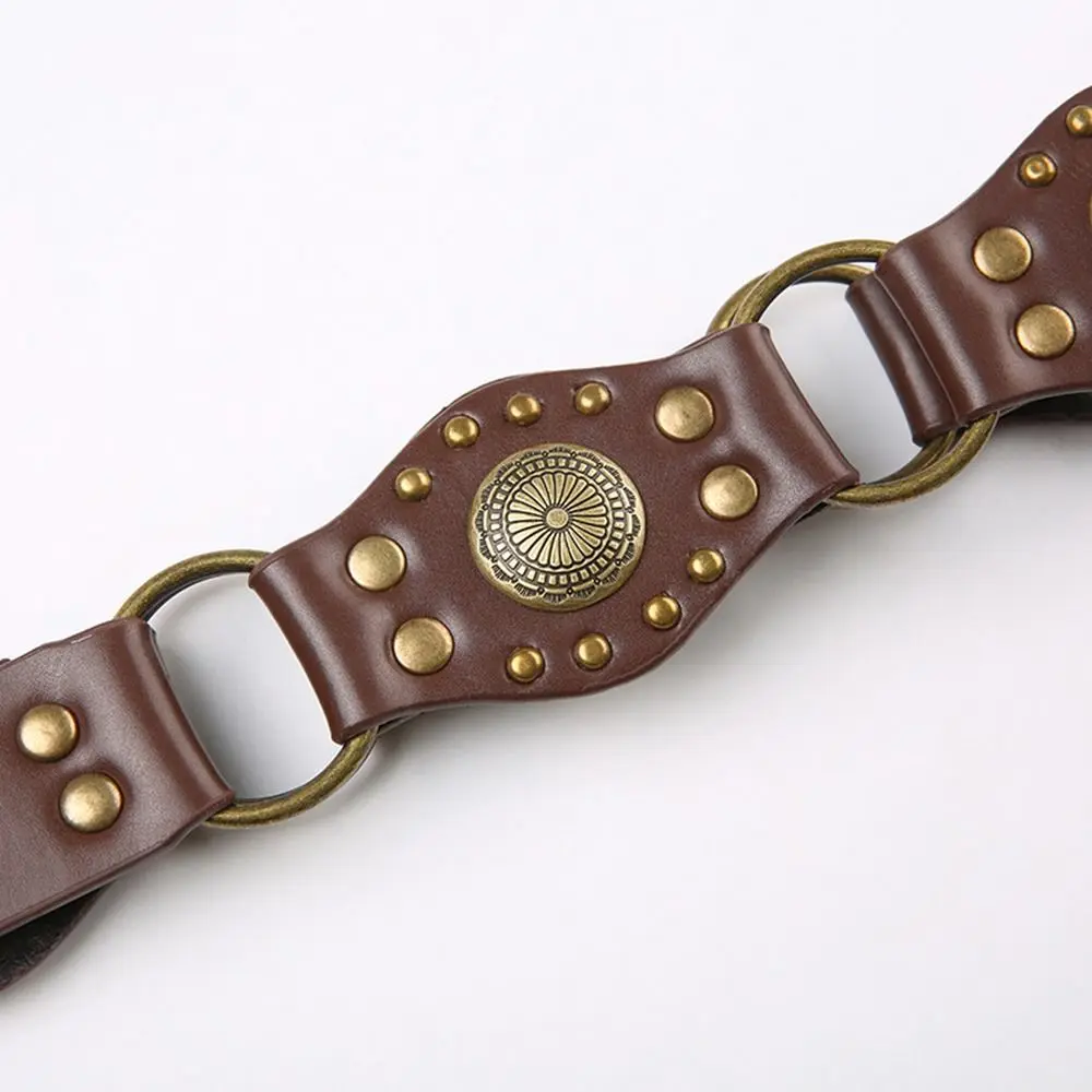 الرجعية جروميت بولي Leather حزام خصر من الجلد خمر برشام القوطية Steampunk الخصر حزام السرج واسعة Y2k حزام النساء السيدات