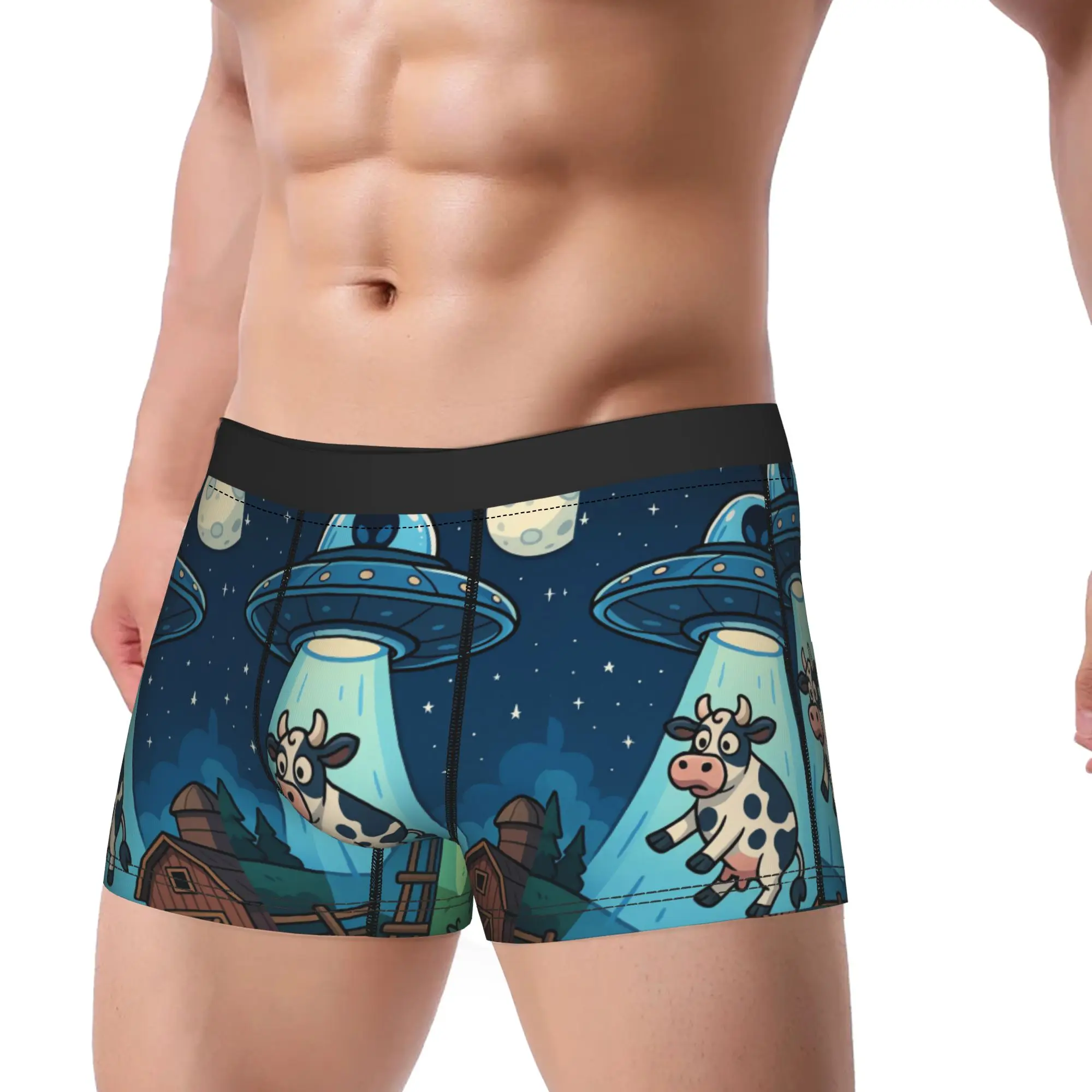 Hip Hop Retro Night Ufo Cow Portrait Underwear  Custom Trunk Hot Sale Men Panties Comfortable Shorts Briefs Gift