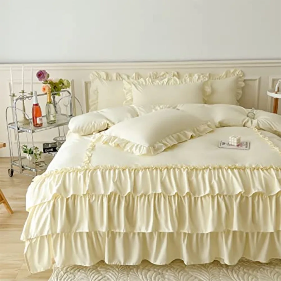 

Ruffle Duvet Cover Queen Size100% Washed Microfiber 3pcs Bedding Duvet Cover Set Shabby Chic Farmhouse Duvet Cover and Pillow S