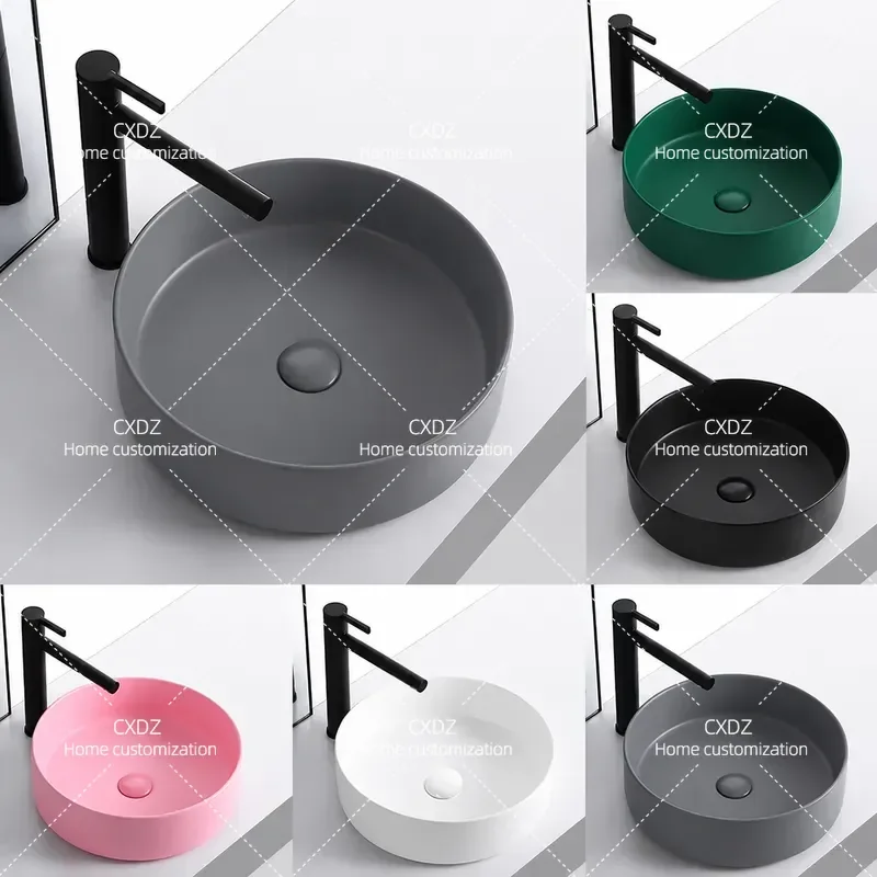Nordic Cream Style Ceramic Countertop Basin Round Small Mini Washbasin for Bathroom Balcony Single Hole Face Washing Sink