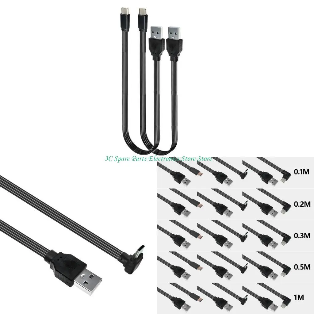 SZ USB 2.0 Male to USB C Data Cord Straight Head/90 Degree Angled Flat Cable Line