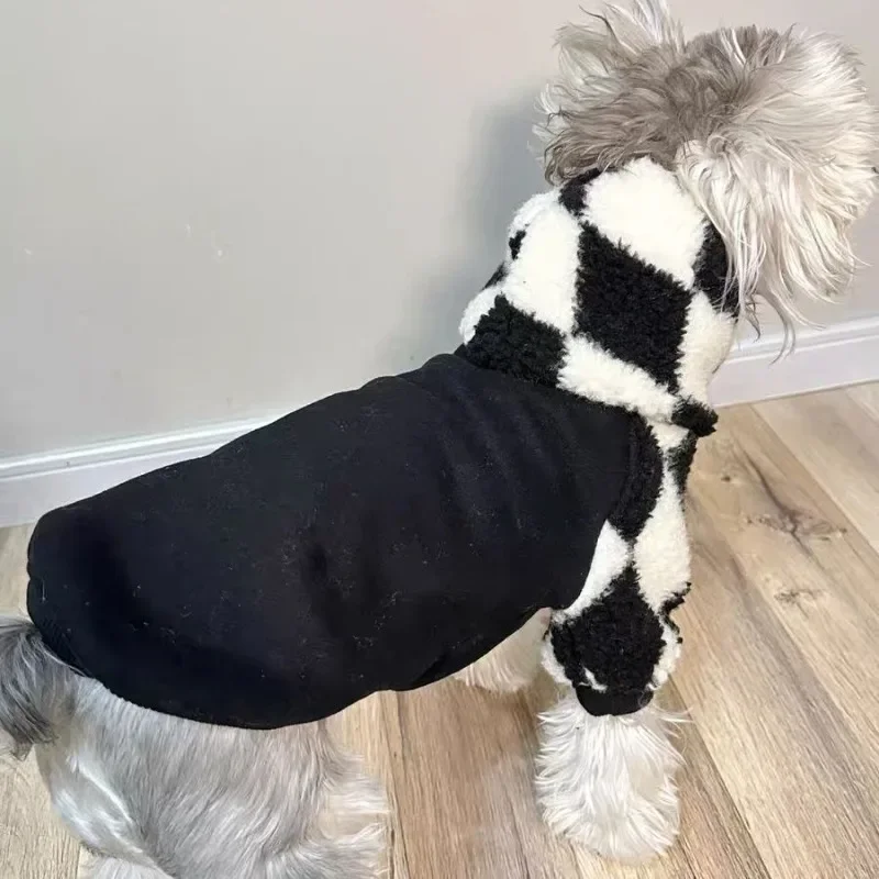 Dog Winter Sweater Warm Chessboard Hoodie Pet Clothing French Bulldog Dachshund Pet Coat Costume