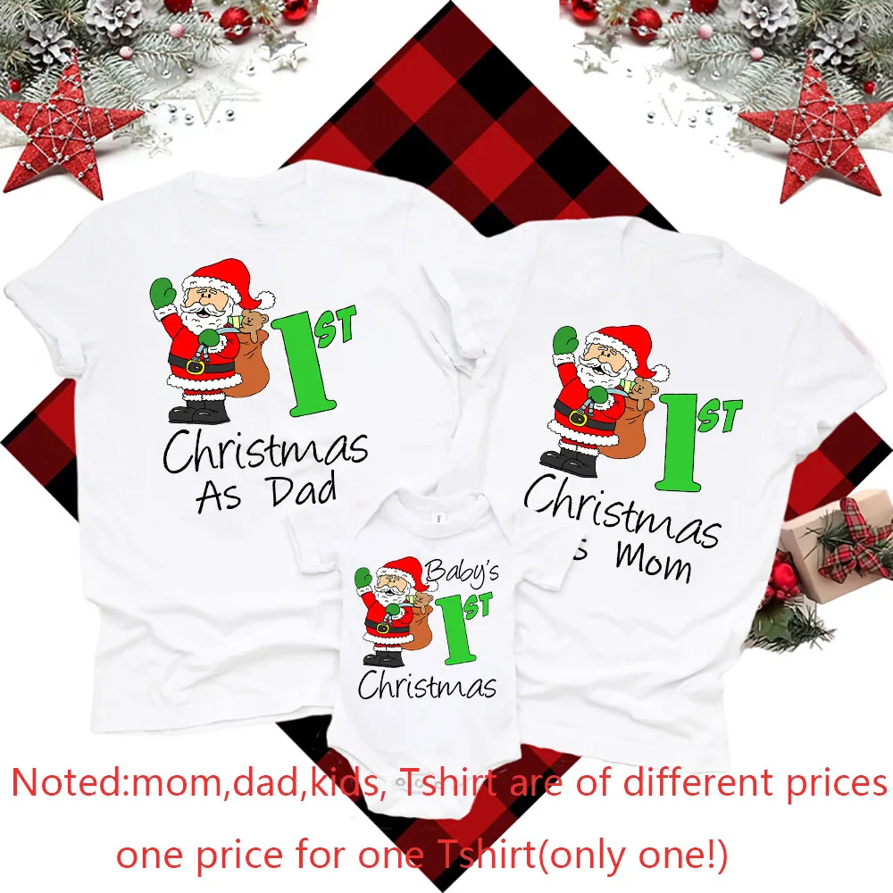 Santa Claus Print First Christmas Family Matching Outfits Baby Romper Daddy Mommy T-shirts Family Clothes Xmas Paty Gift Shit