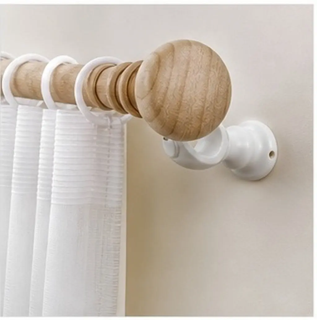 Wood Curtain Rod Bracket Solid Wall Mounted Decorative Drapery Support for 28Mm Pole Bedroom Living Room Window