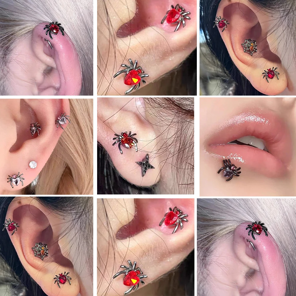 1PC Stainless Steel Black Heart-shaped CZ Spider Helix Earring Daith Labret Lip Piercing Ear Tragus Cartilage Piercing  Jewelry