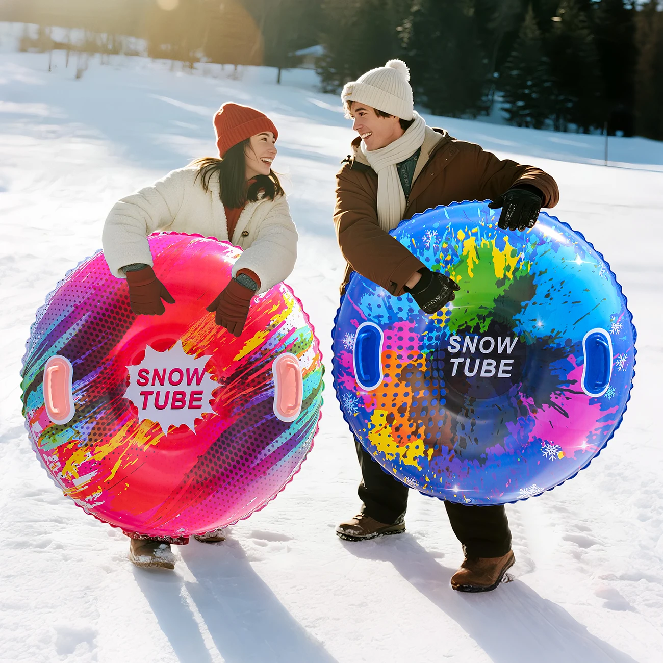 1PC Inflatable Snow Disk/Tube Sled with Handles for All Ages，Heavy-Duty & Cold-Resistant for Thrilling Rides